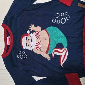 Tipsy Elves Navy Sweater with Santa Mermaid.  Worn 1X